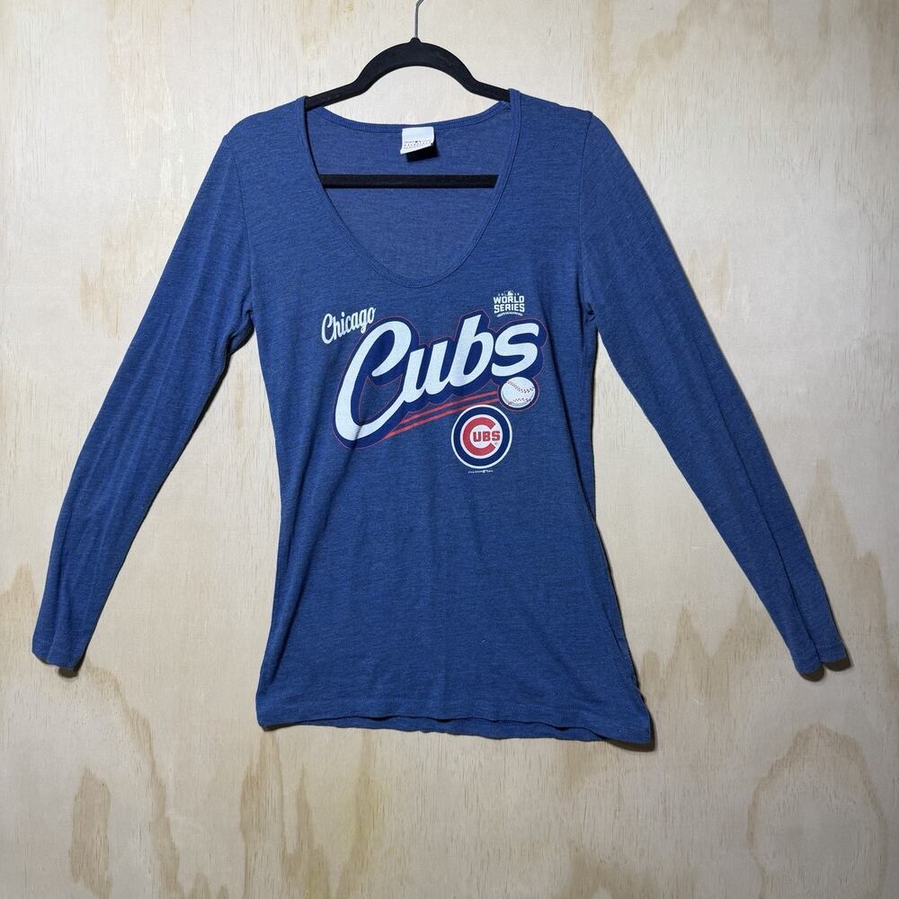 Chicago Cubs Long Sleeve Shirt Women’s Medium Blue‎ MLB 2016 World Series Tee